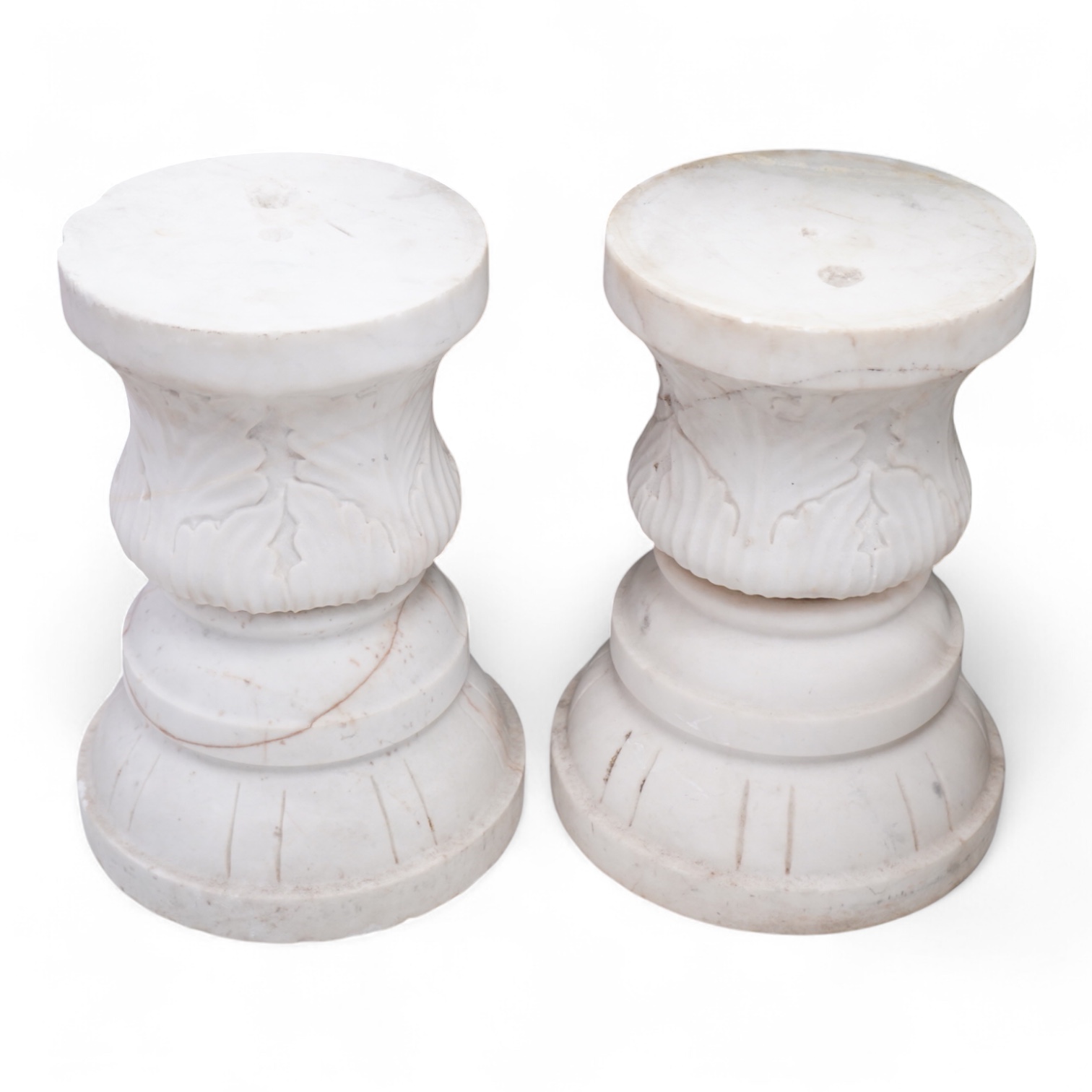 A pair of late 19th century carved marble columns, 40cm